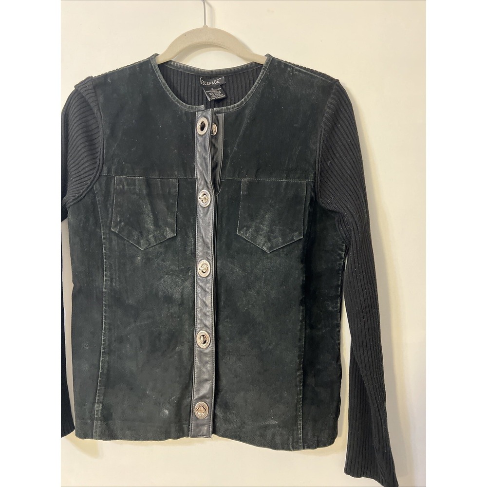 Escapade Sweater or Fashion Jacket  Suede & Leather Front & Chrome Closure Shirt